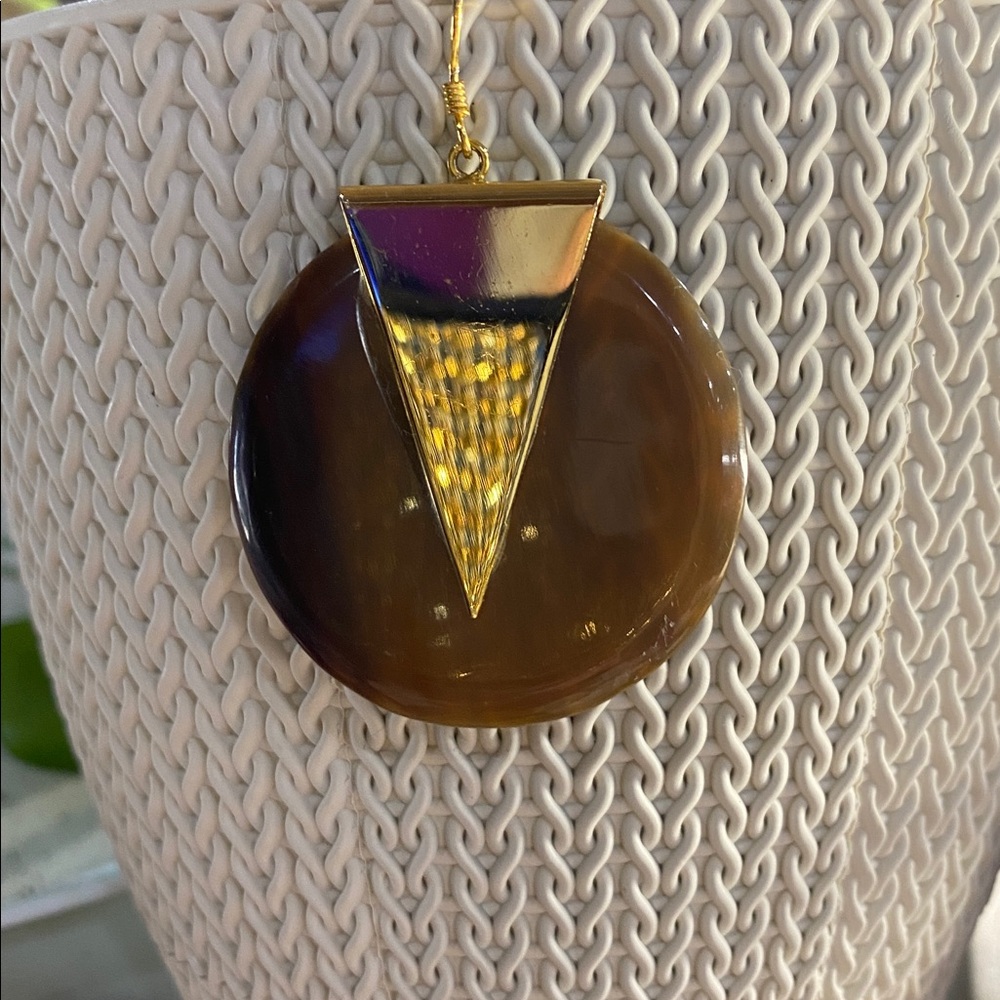 Round Brown & Gold Statement Earrings 2 inch round - Picture 2 of 5